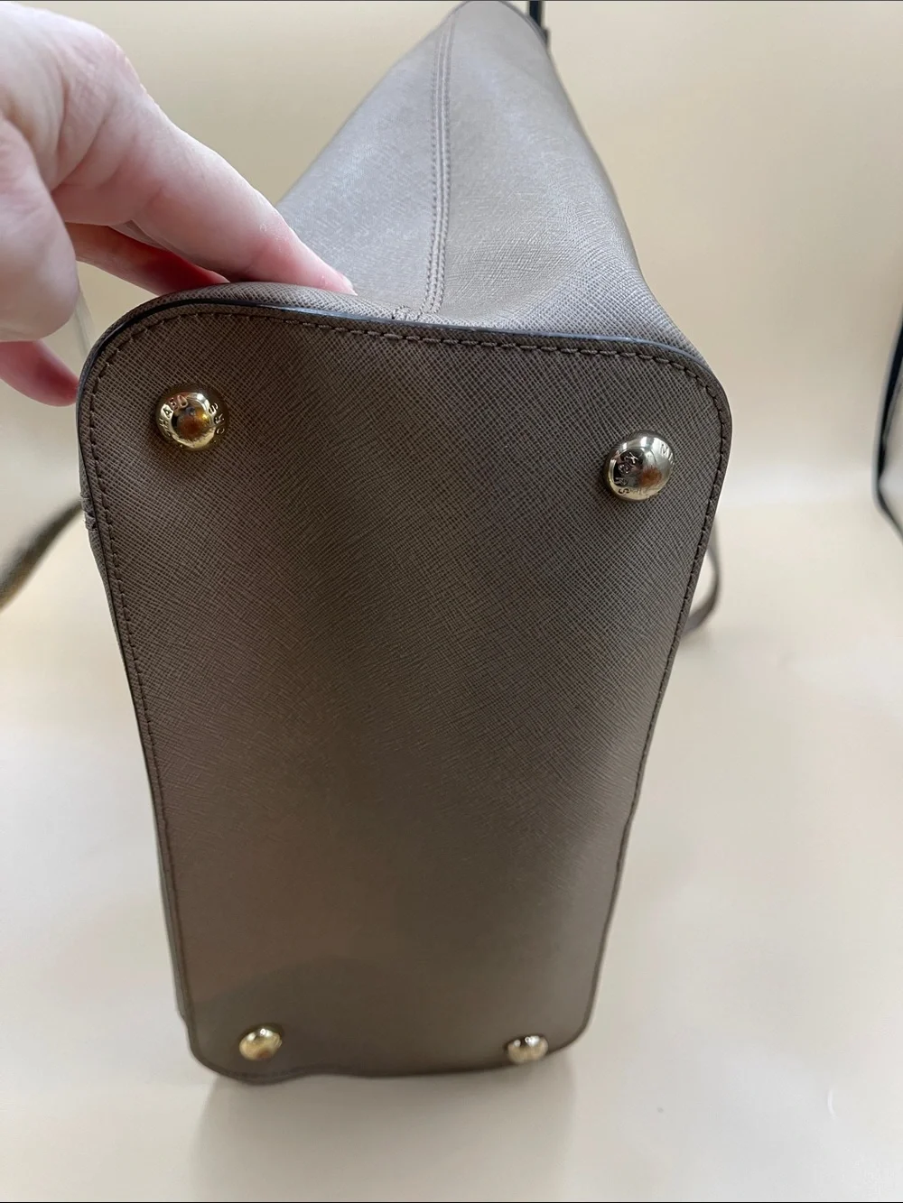 Michael Kors Gray Saffiano Tote with Front Pocket and MK Charm Beautiful Bag